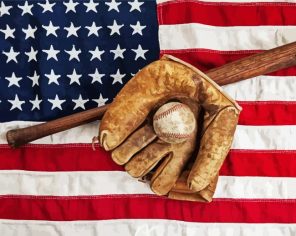 Old Baseball American Flag And Glove Paint By Numbers