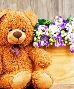 Teddy Bear With Purple Flowers Paint By Numbers