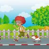 Cartoon Boy Running With His Dog Paint By Numbers