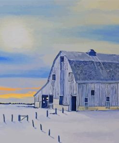 Winter White Barns Paint By Numbers